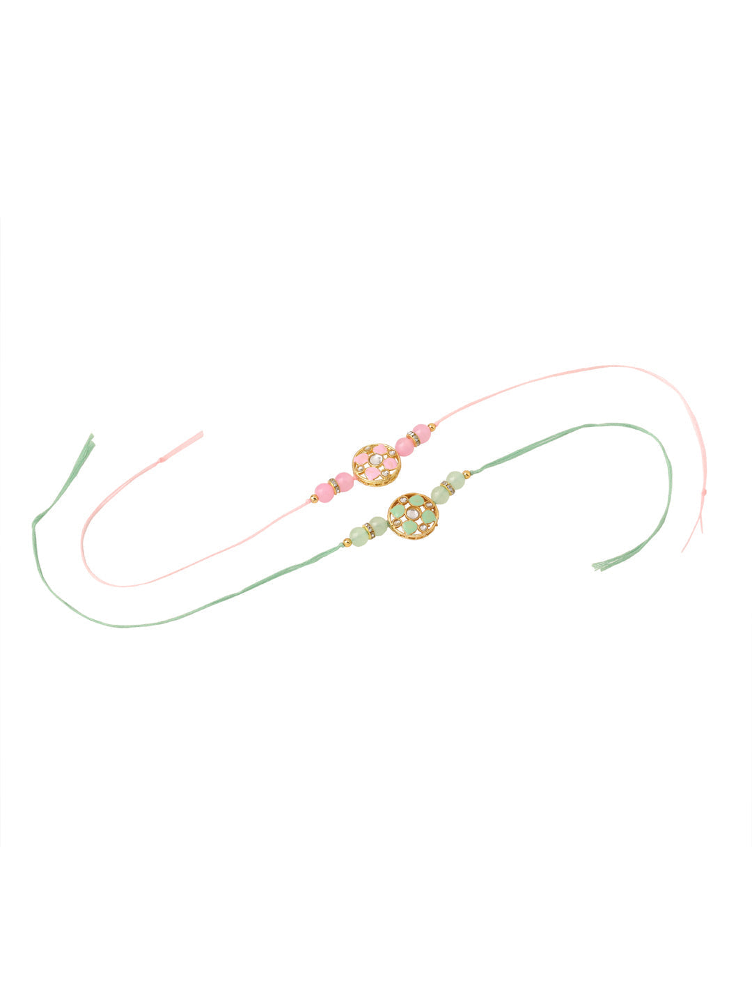 NVR Men Set of 2 Artificial Stones & Beads Floral Design Thread Rakhi Combo | Swadesiicart