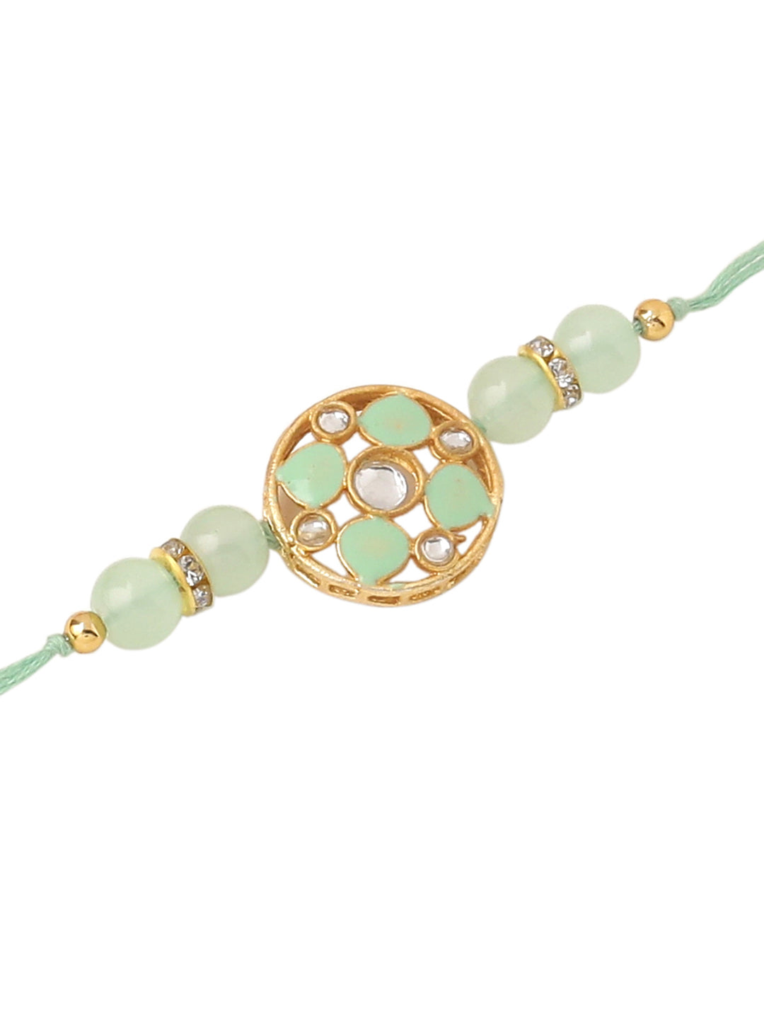 NVR Men Set of 2 Artificial Stones & Beads Floral Design Thread Rakhi with Roli Chawal Chandan & Mishri - Swadesiicart
