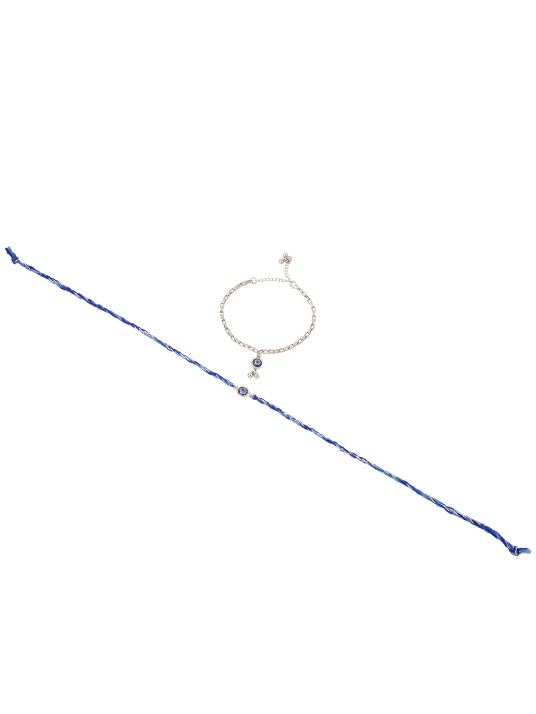 NVR Set of 2 Blue Evil Eye Bhaiya Bhabhi Rakhi with Roli Chawal Chandan & Mishri | Swadesiicart
