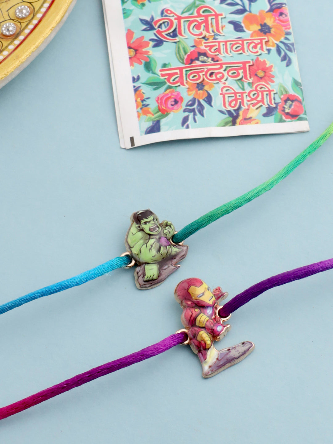 NVR Kids Set of 2 Cartoon Design Multicolor Thread Rakhi with Roli Chawal Chandan & Mishri | Swadesiicart