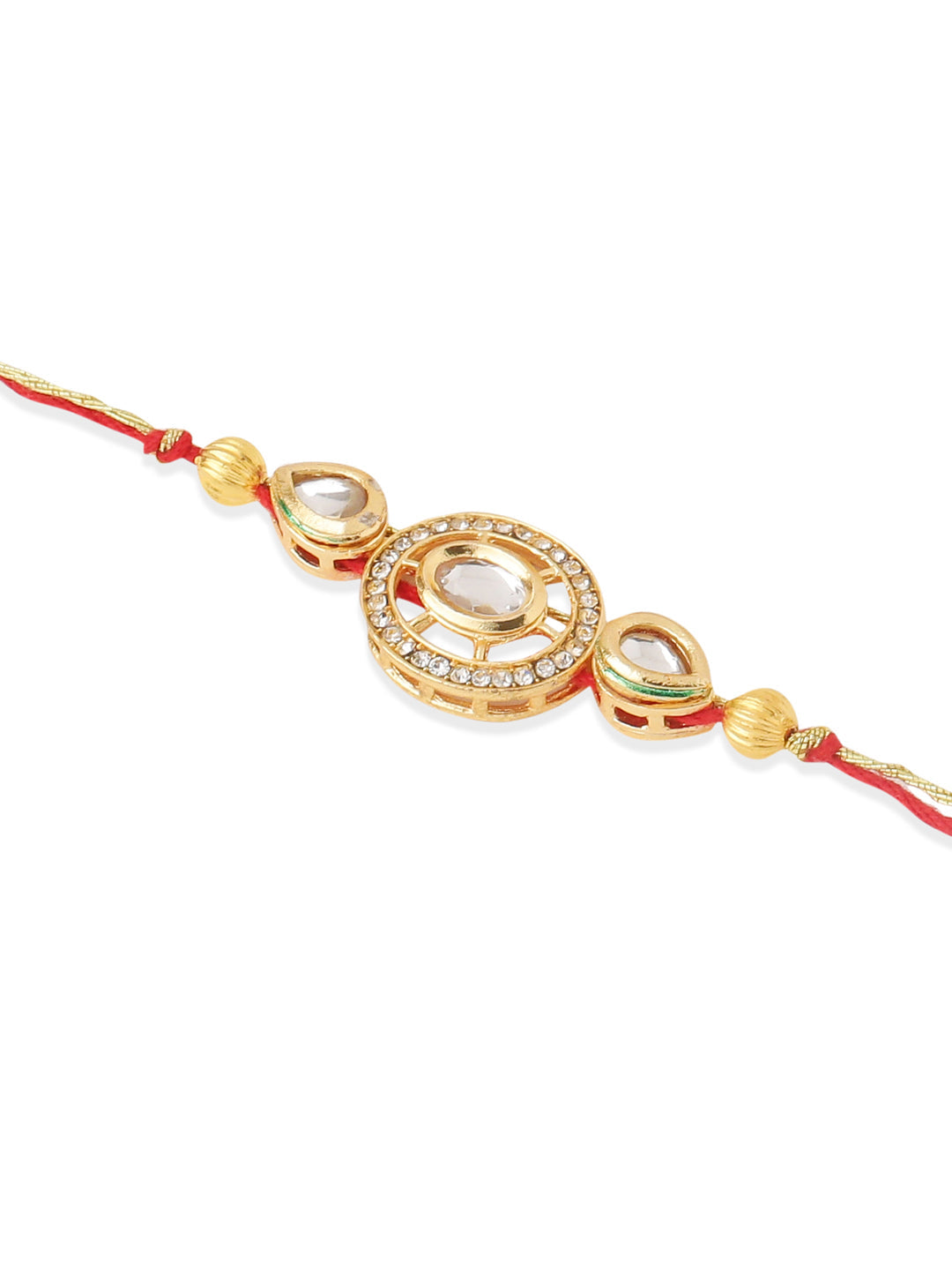 NVR Set of 2 Gold Toned Kundan Studded Bhaiya Bhabhi Rakhi Set, Combo for Rakshabandhan | Swadesiicart