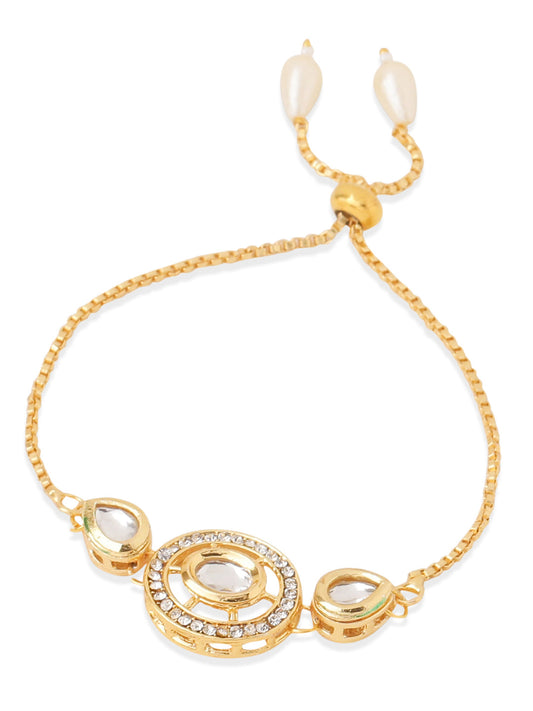 NVR Set of 2 Gold Toned Kundan Studded Bhaiya Bhabhi Rakhi with Roli Chawal Chandan & Mishri | Swadesiicart