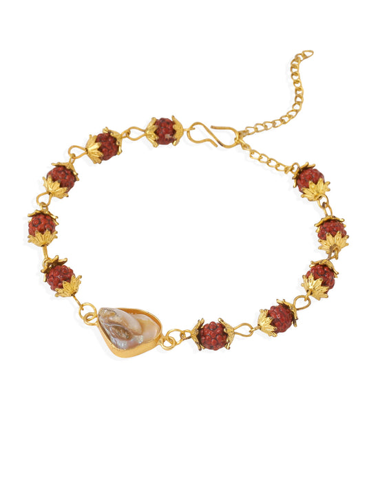 NVR Set of 2 Gold Toned Rudraksh & Pearls Bhaiya Bhabhi Rakhi Set, Combo for Rakshabandhan | Swadesiicart