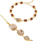 NVR Set of 2 Gold Toned Rudraksh & Pearls Bhaiya Bhabhi Rakhi with Roli Chawal Chandan & Mishri | Swadesiicart
