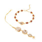 NVR Set of 2 Gold Toned Rudraksh & Pearls Bhaiya Bhabhi Rakhi with Roli Chawal Chandan & Mishri | Swadesiicart