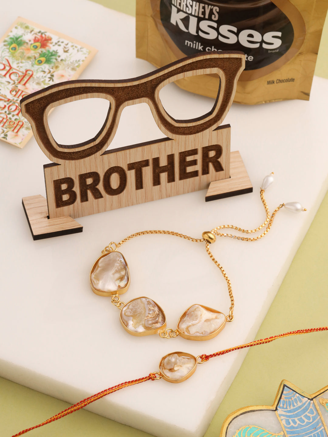 NVR Set of 2 Gold Toned Pearls Bhaiya Bhabhi Rakhi, Combo for Rakshabandhan | Swadesiicart