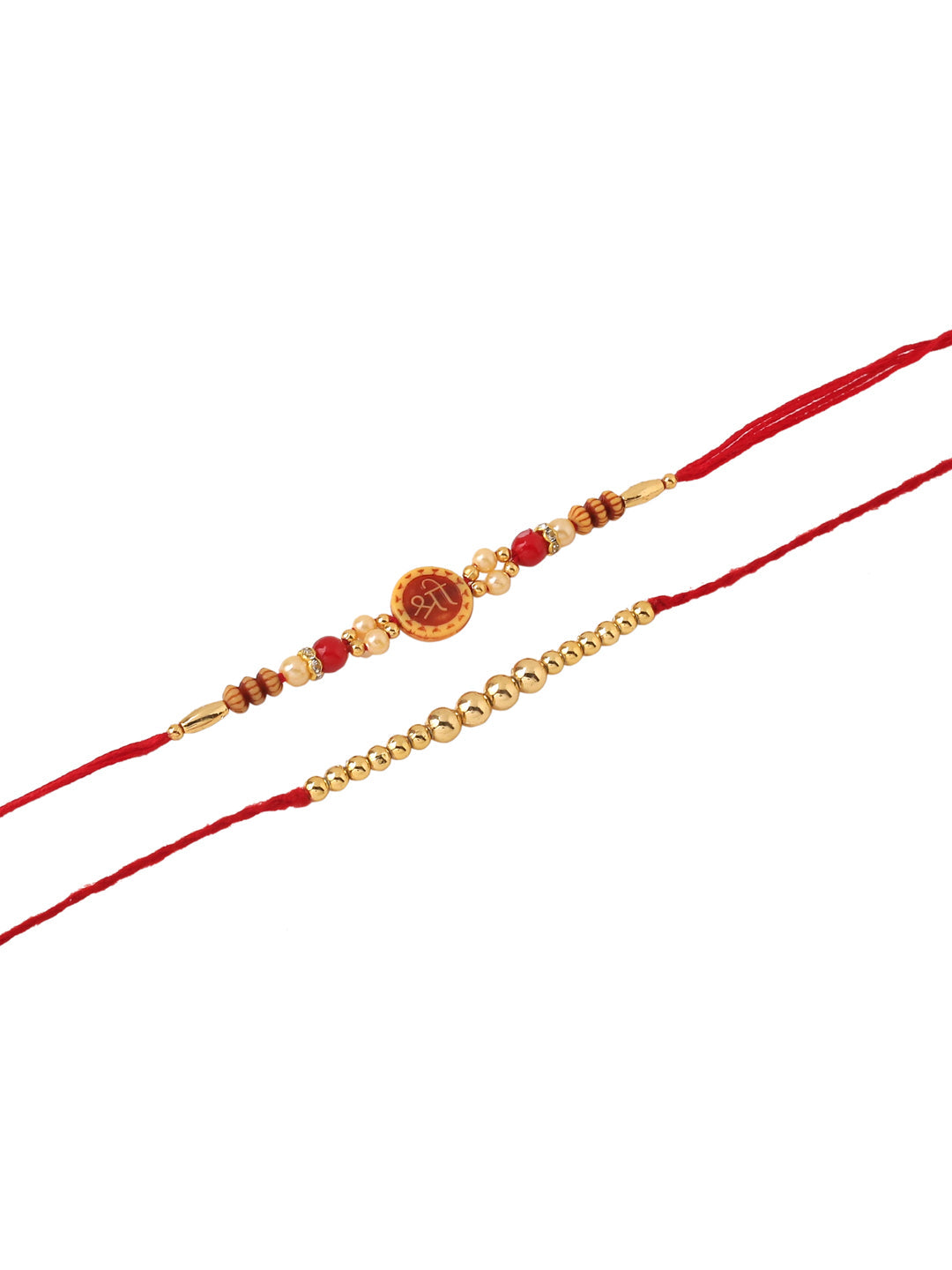 NVR Men's Set of 2 Red Religious Thread Rakhi with Roli Chawal Chandan & Mishri - Swadesiicart