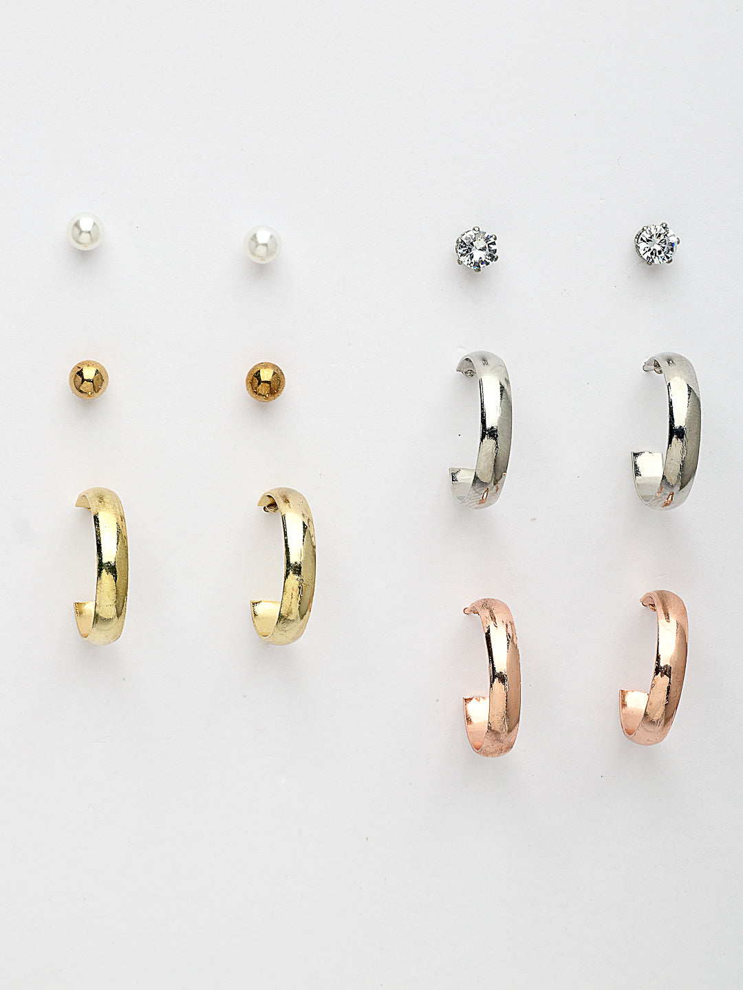 NVR Women's Set of 6 Rhodium-Plated Contemporary Half Hoop Earrings - Swadesiicart