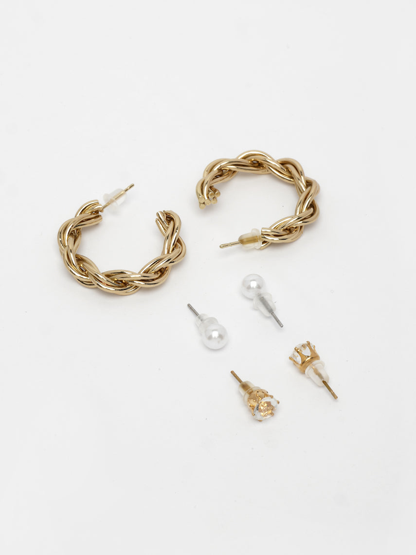NVR Women's Set of 3 Gold-Polished Artificial Stones Half Hoop Earrings - Swadesiicart