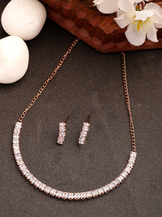 NVR Women's Rose Gold-Polished CZ-Studded Jewellery Set - Swadesiicart
