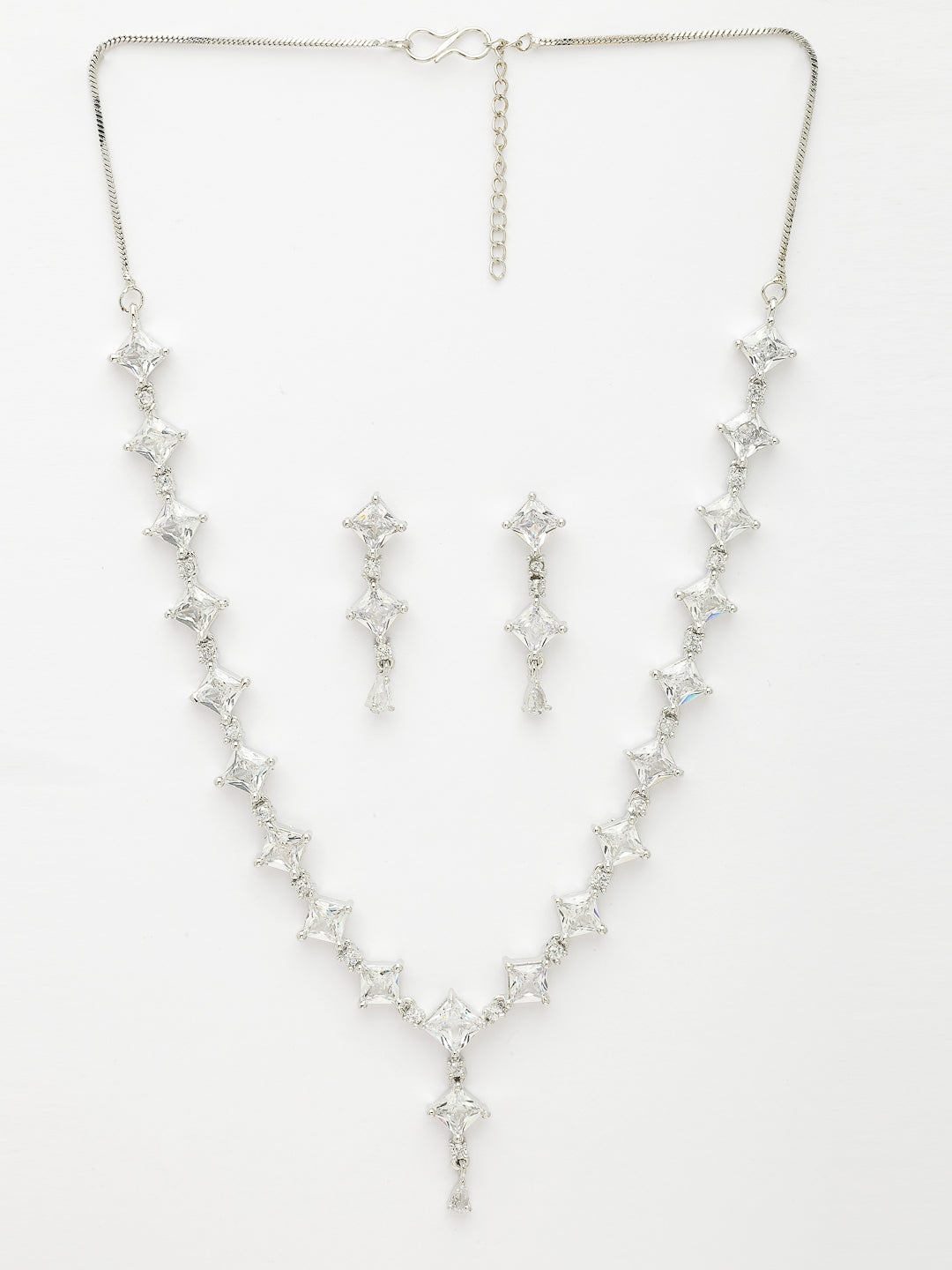 NVR Women's Silver-Plated CZ-Studded Brass Handcrafted Jewellery Set - Swadesiicart