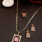 NVR Women Gold-Polished Pink American Diamond-Studded Pendant Set with Ring - Swadesiicart