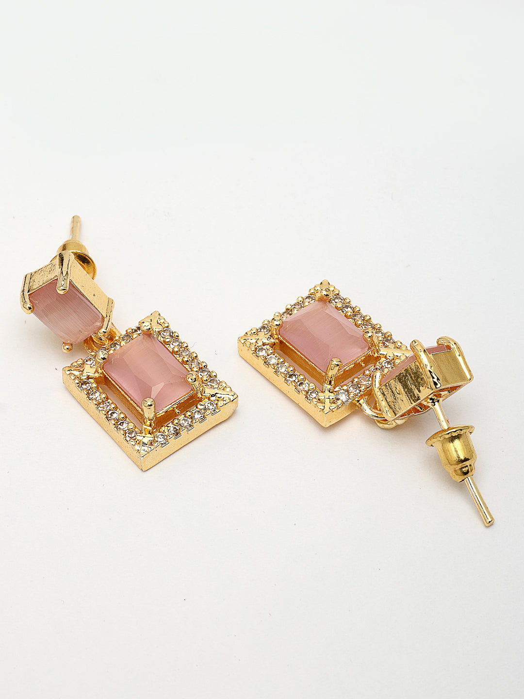 NVR Women Gold-Polished Pink American Diamond-Studded Pendant Set with Ring - Swadesiicart