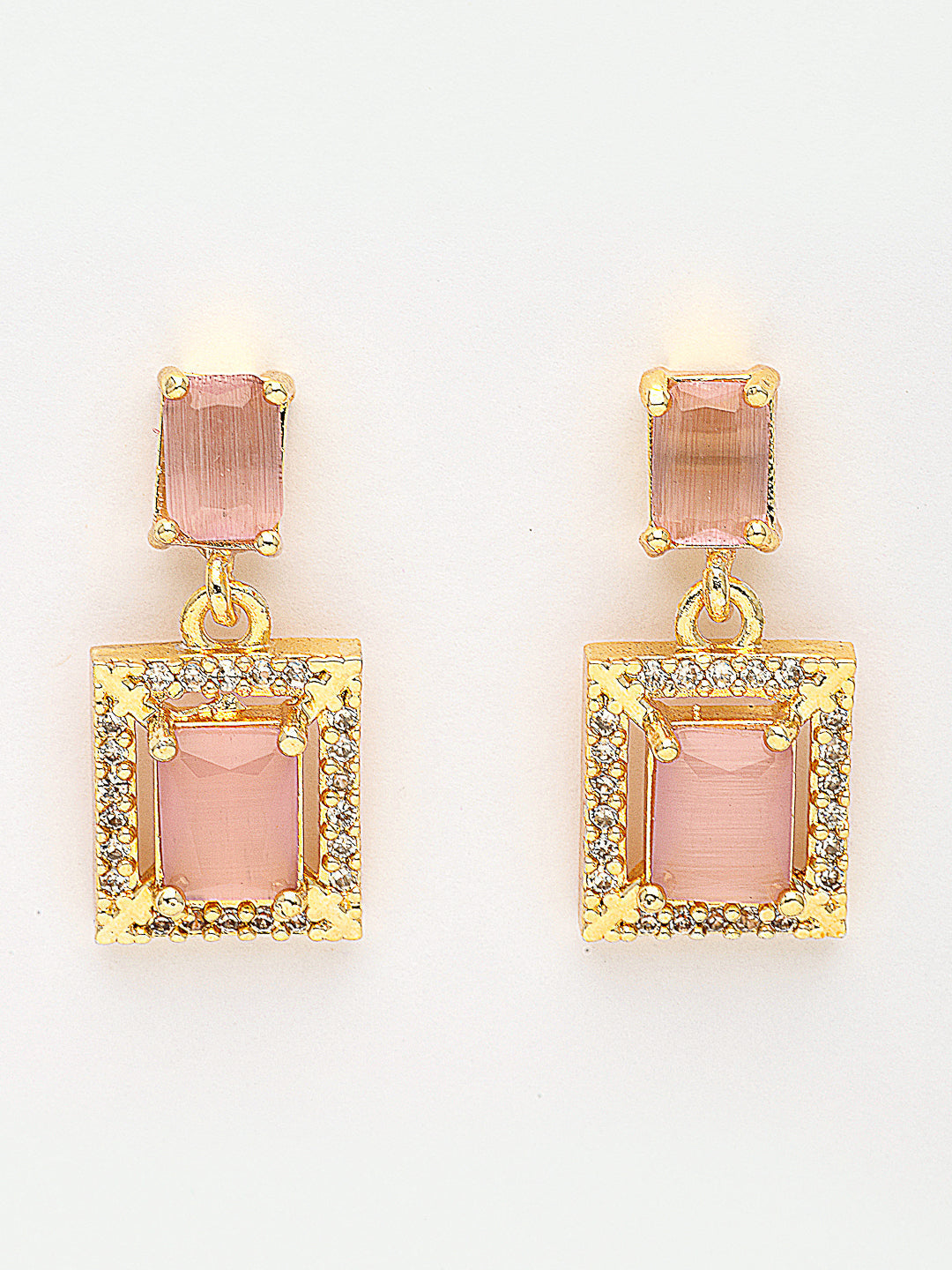 NVR Women Gold-Polished Pink American Diamond-Studded Pendant Set with Ring - Swadesiicart