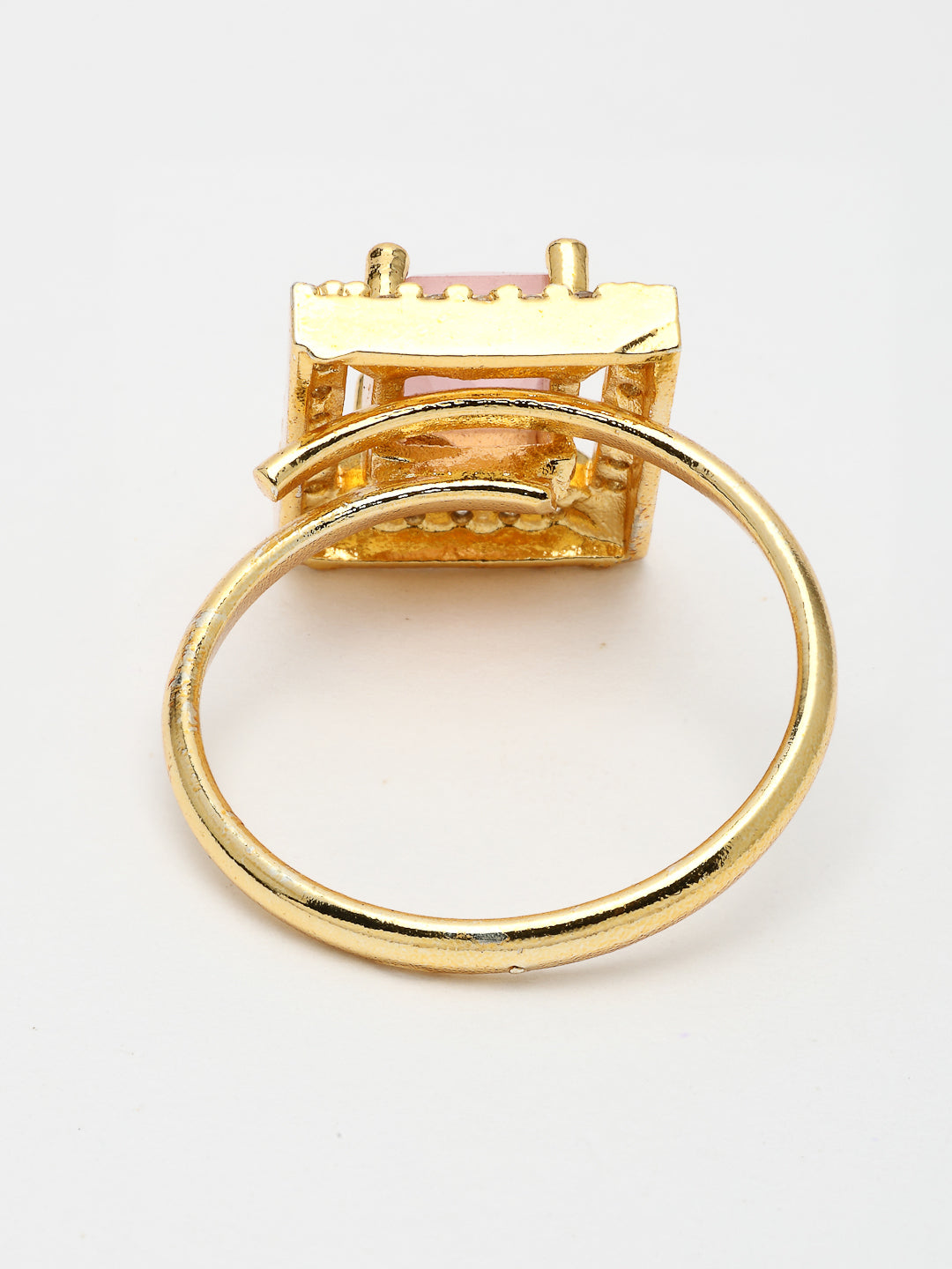 NVR Women Gold-Polished Pink American Diamond-Studded Pendant Set with Ring - Swadesiicart