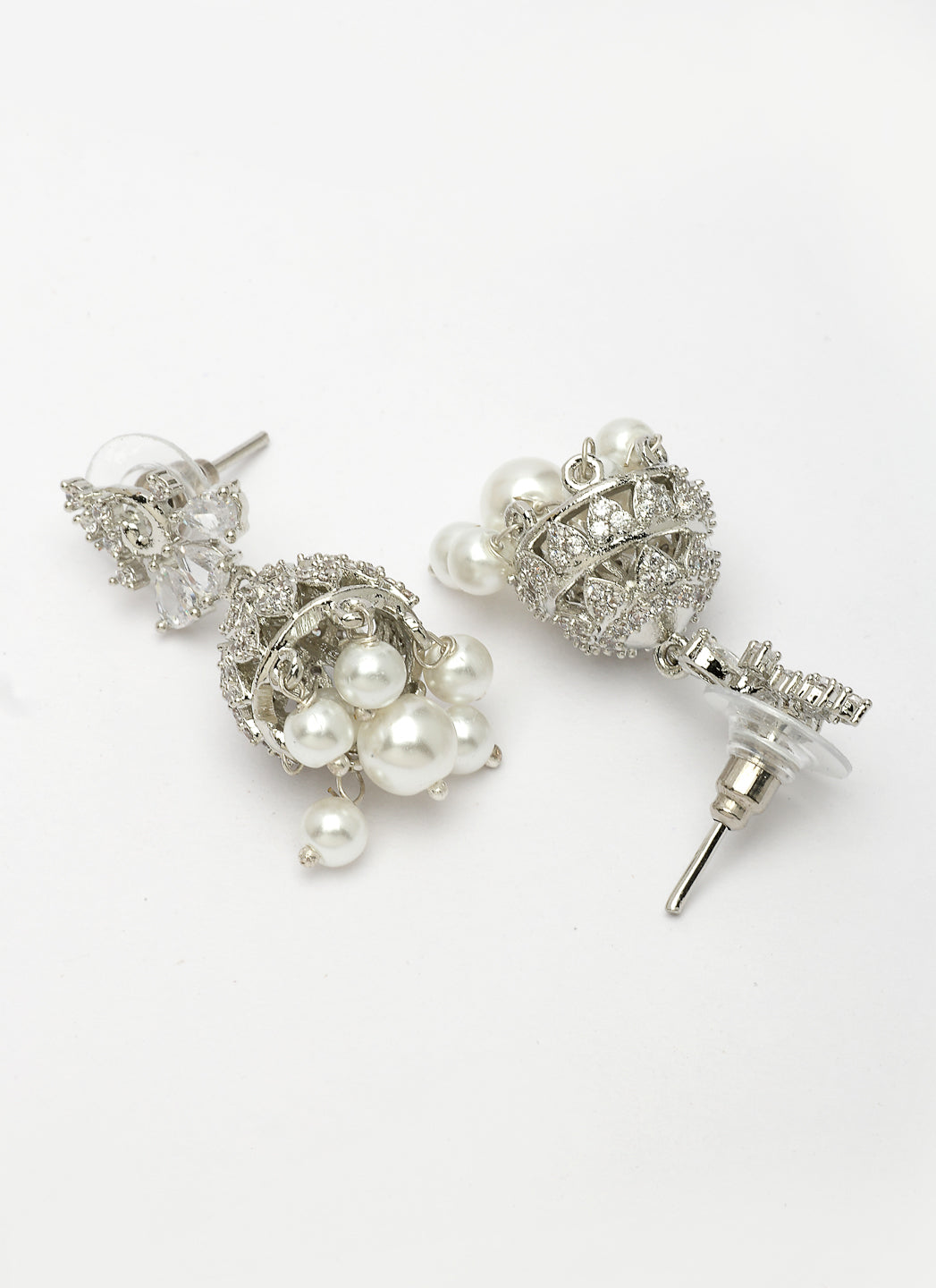 NVR Wome's Silver-Plated AD- Studded Jhumki Earrings | Swadesiicart