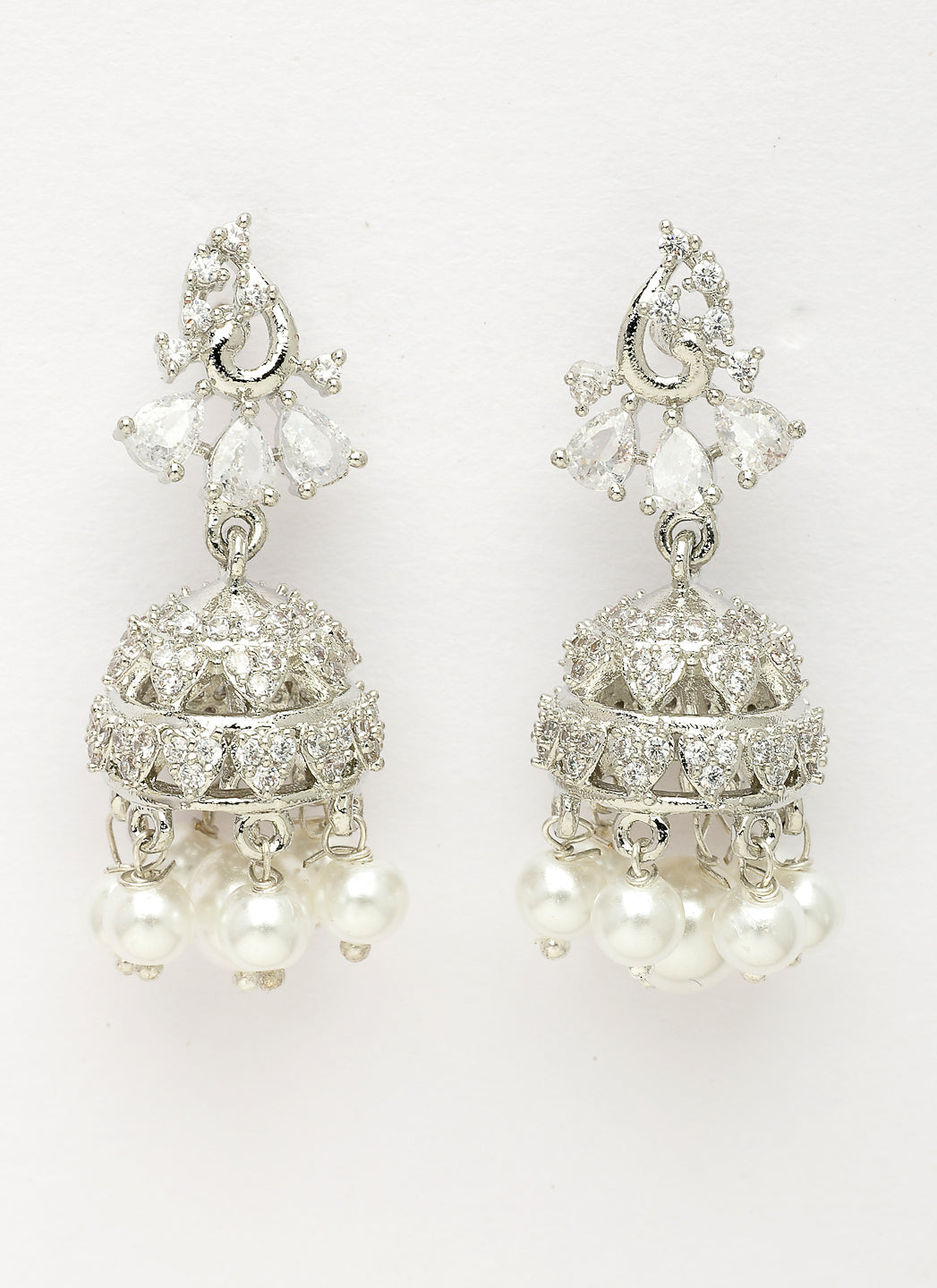 NVR Wome's Silver-Plated AD- Studded Jhumki Earrings | Swadesiicart