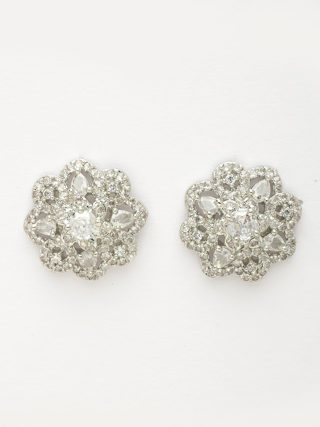 NVR Women's Silver-Plated AD- Studded Circular Shaped Studs Earring | Swadesiicart