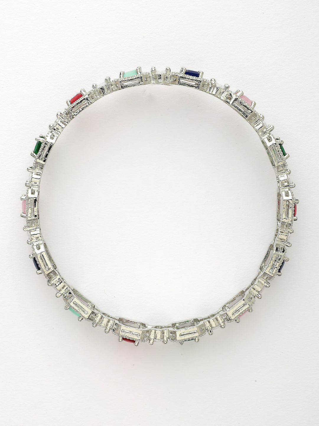 NVR Women's Set of 2 Multicolor Silver-Plated American Diamond Studded Bangles - Swadesiicart