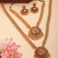 NVR Women's Set of 2 Gold-Polished Red & Green Stone Studded Peacock Design Temple Jewellery Set - Swadesiicart