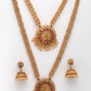 NVR Women's Set of 2 Gold-Polished Red & Green Stone Studded Peacock Design Temple Jewellery Set - Swadesiicart