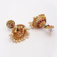 NVR Women's Set of 2 Gold-Polished Red & Green Stone Studded Peacock Design Temple Jewellery Set - Swadesiicart