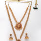 NVR Women's Set of 2 Gold-Polished Red & Green Stone Studded Peacock Design Temple Jewellery Set - Swadesiicart