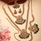 NVR Women's Set of 2 Gold-Polished Stone Studded Temple Jewellery Set with Maangtikka & Kamarbandh - Swadesiicart