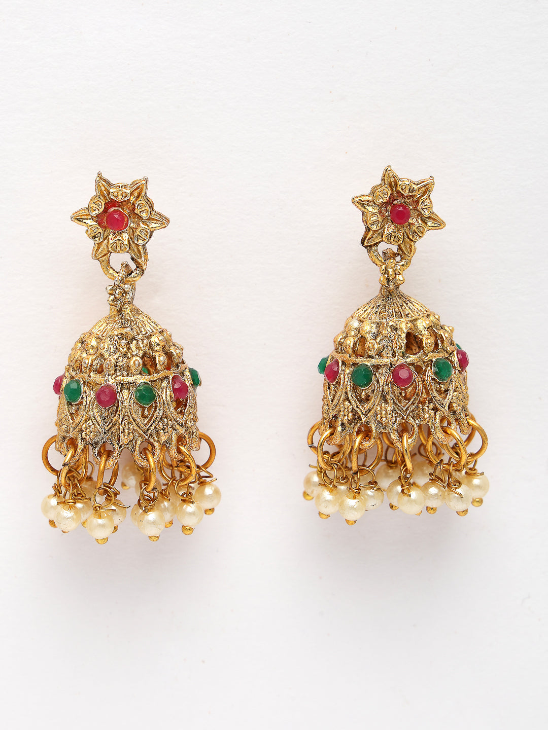 NVR Women's Set of 2 Gold-Polished Stone Studded Temple Jewellery Set with Maangtikka & Kamarbandh - Swadesiicart