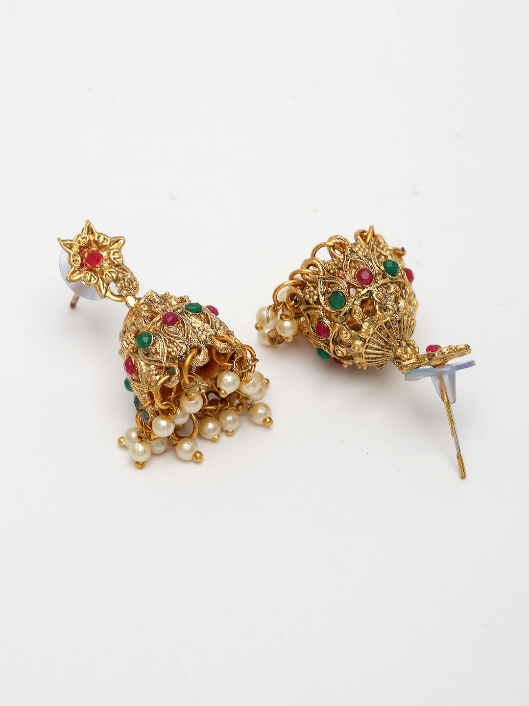NVR Women's Set of 2 Gold-Polished Stone Studded Temple Jewellery Set with Maangtikka & Kamarbandh - Swadesiicart