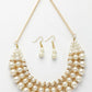 NVR Women's Gold-Polished White Pearl-Beaded Handcrafted Jewellery Set - Swadesiicart