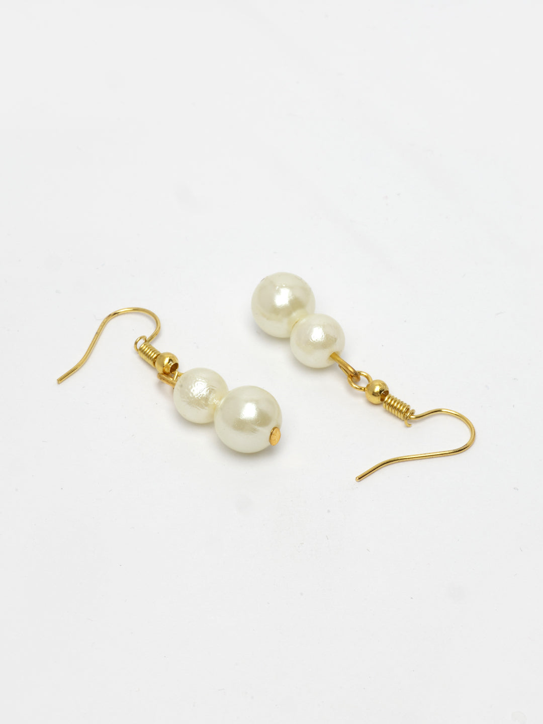 NVR Women's Gold-Polished White Pearl-Beaded Handcrafted Jewellery Set - Swadesiicart