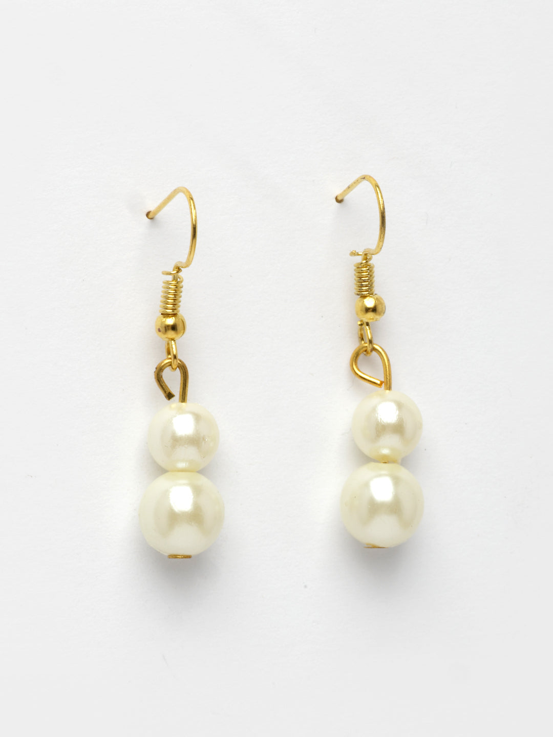 NVR Women's Gold-Polished White Pearl-Beaded Handcrafted Jewellery Set - Swadesiicart