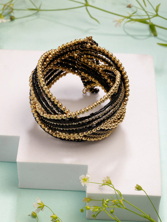 NVR Women's Rhodium-Plated Artificial Beads Western Cuff Bracelet - Swadesiicart