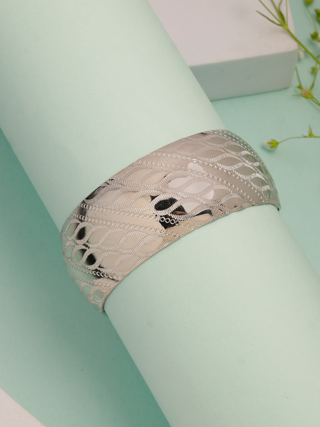 NVR Women's Silver-Plated Self-design Cuff Bracelet - Swadesiicart