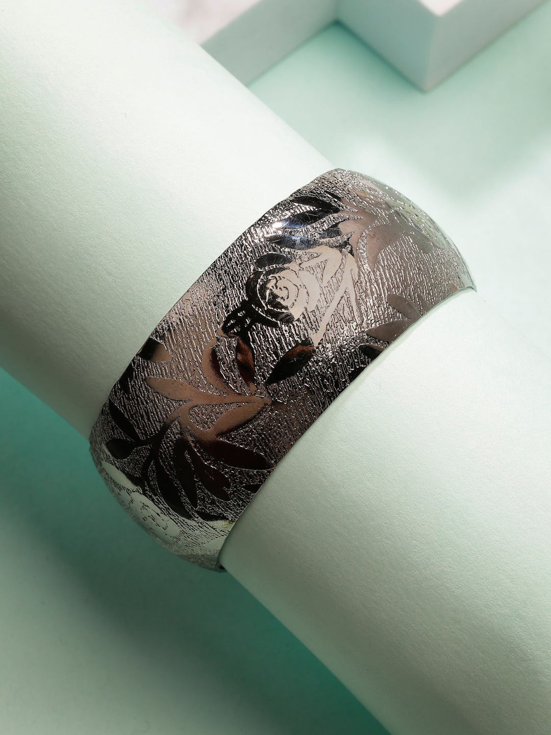 NVR Women's Rhodium-Plated Self-design Cuff Bracelet - Swadesiicart