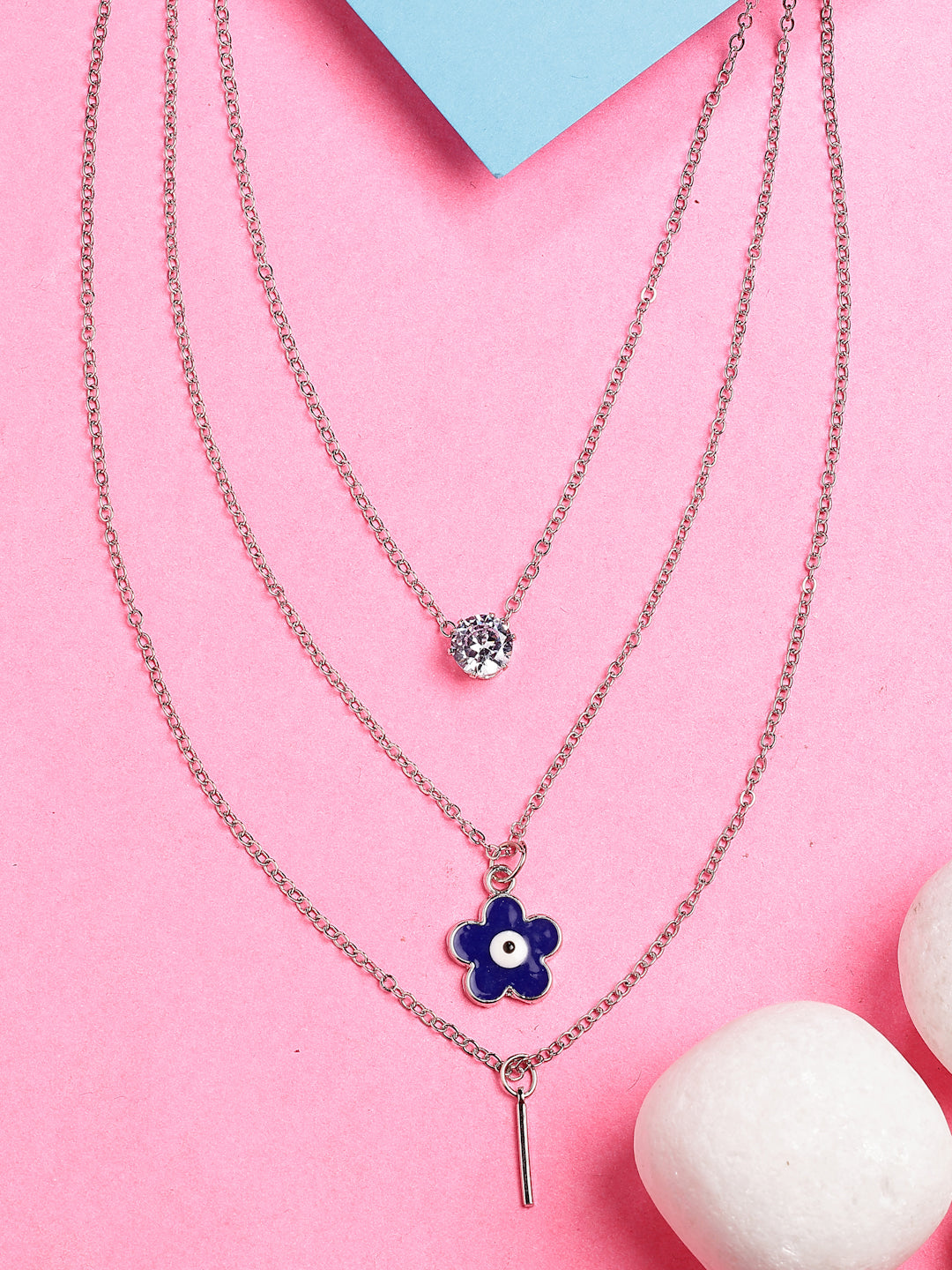 NVR Women's Silver-Toned Artificial Stones Floral Layered Chain - Swadesiicart