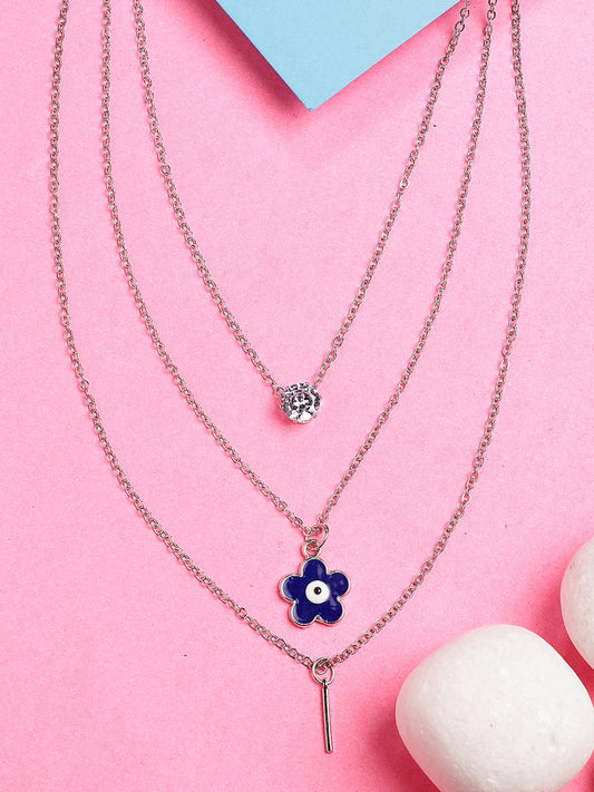 NVR Women's Silver-Toned Artificial Stones Floral Layered Chain - Swadesiicart