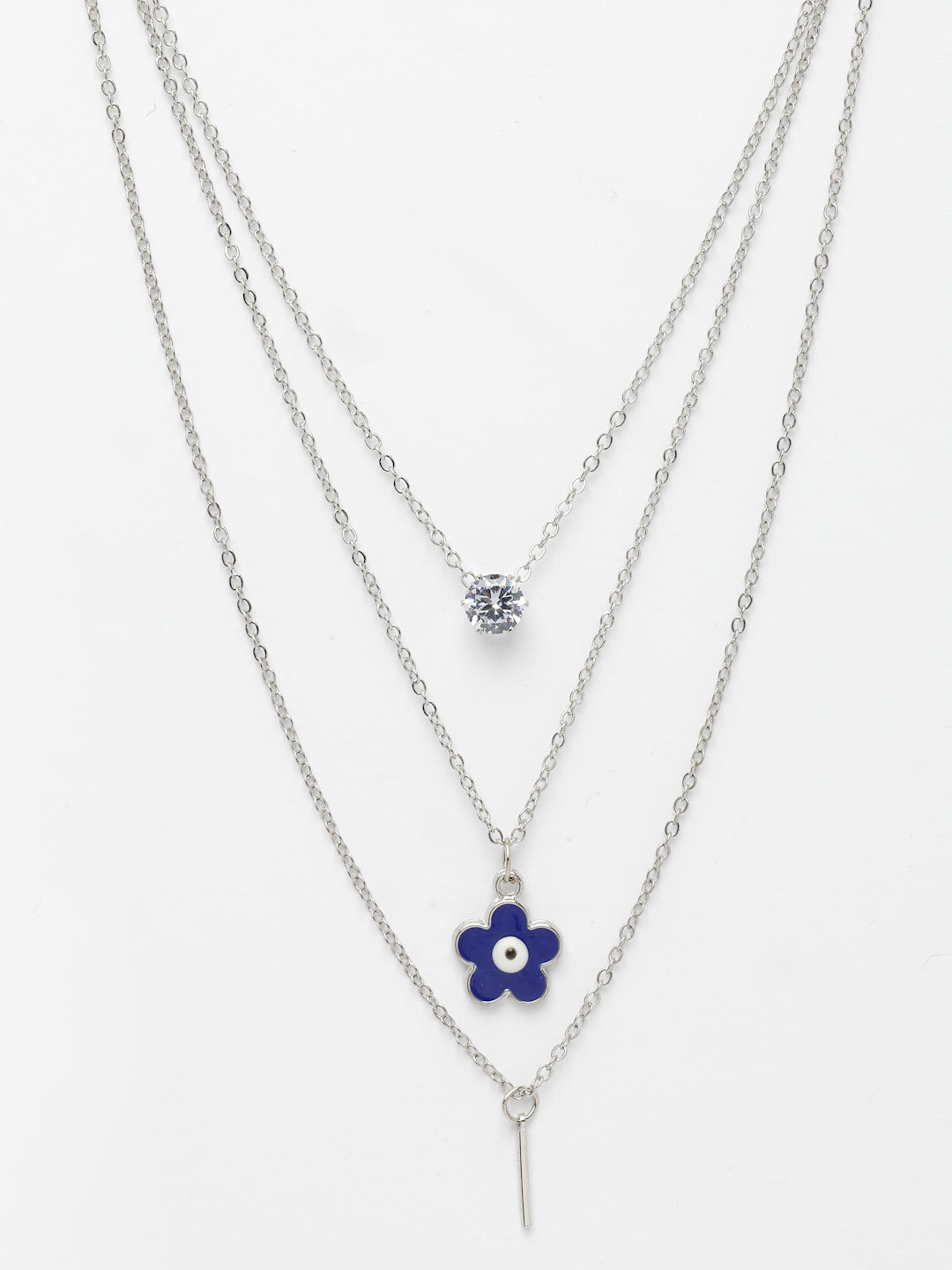 NVR Women's Silver-Toned Artificial Stones Floral Layered Chain - Swadesiicart