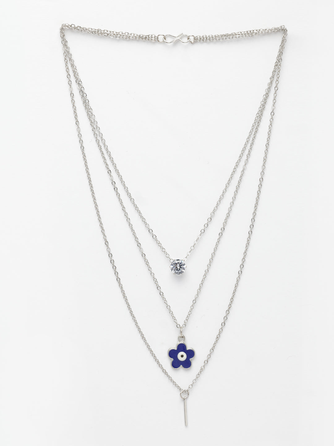 NVR Women's Silver-Toned Artificial Stones Floral Layered Chain - Swadesiicart