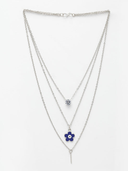 NVR Women's Silver-Toned Artificial Stones Floral Layered Chain - Swadesiicart