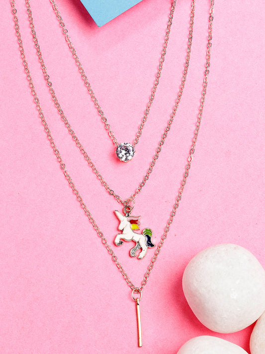 NVR Women's Rose Gold-Polished Artificial Stones Unicorn Layered Chain - Swadesiicart