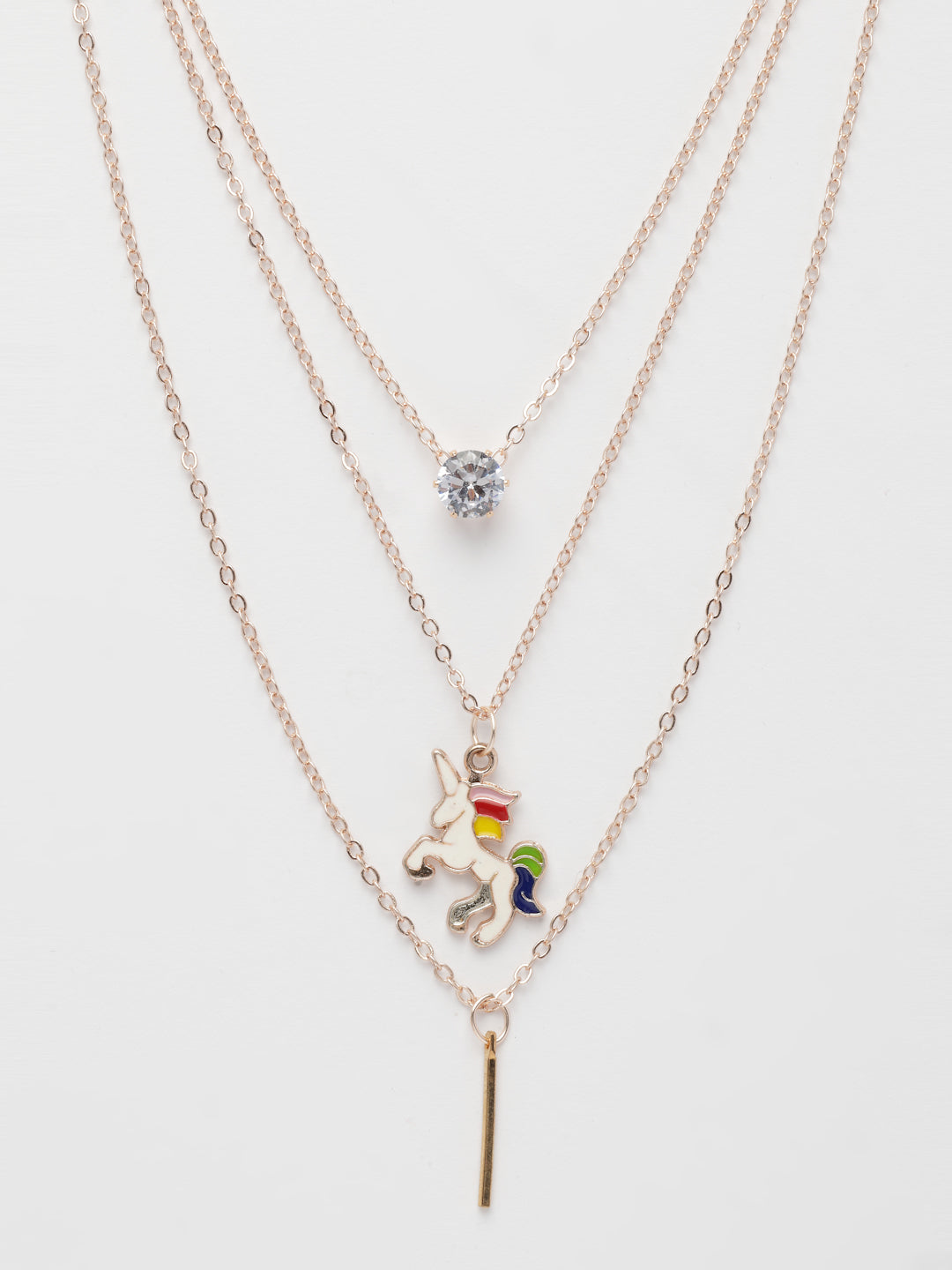 NVR Women's Rose Gold-Polished Artificial Stones Unicorn Layered Chain - Swadesiicart