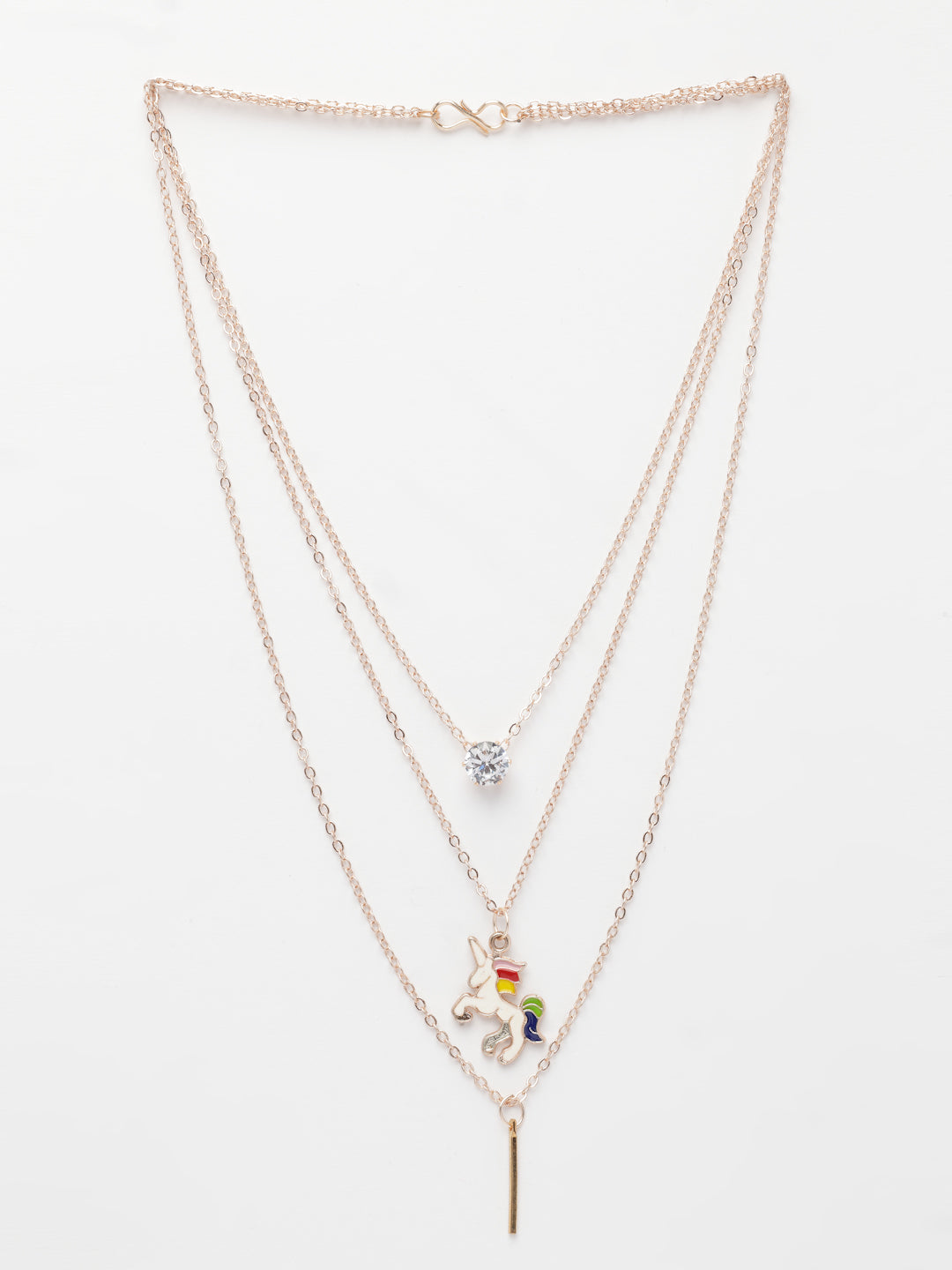 NVR Women's Rose Gold-Polished Artificial Stones Unicorn Layered Chain - Swadesiicart