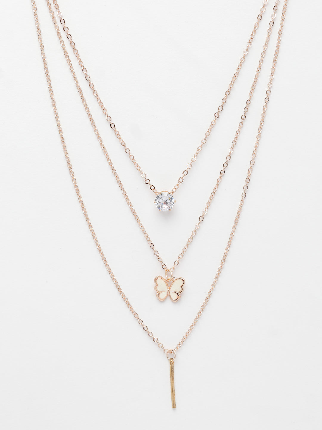 NVR Women's Rose Gold-Polished Artificial Stones Butterfly-shaped Layered Chain | Swadesiicart