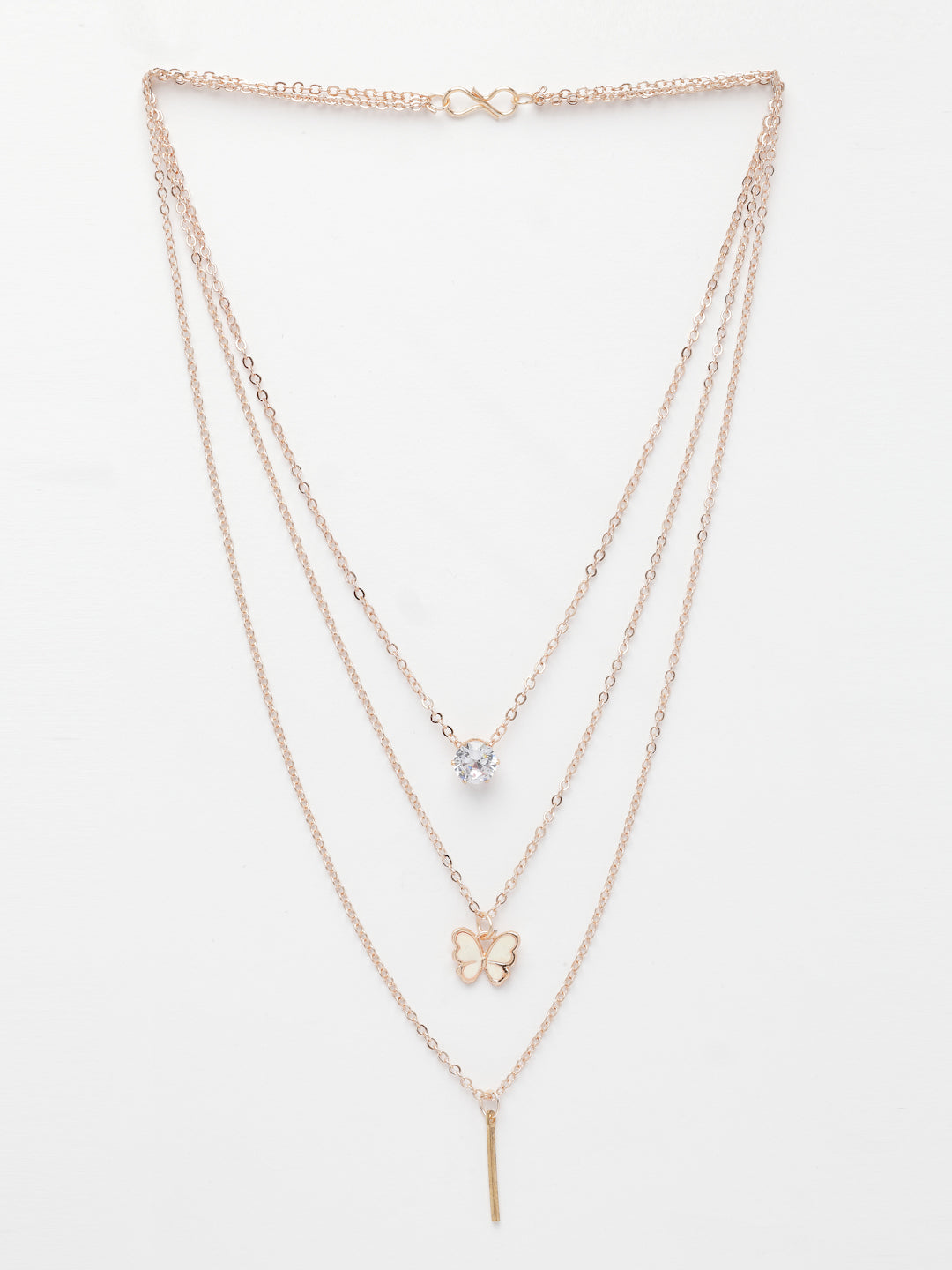 NVR Women's Rose Gold-Polished Artificial Stones Butterfly-shaped Layered Chain | Swadesiicart