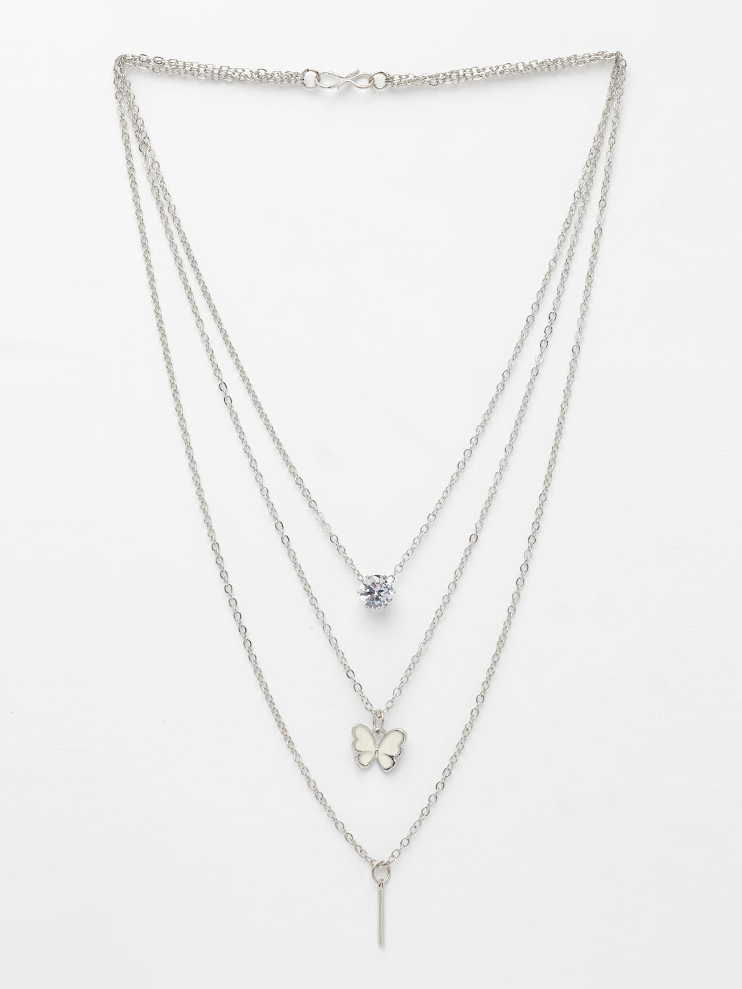 NVR Women's Silver-Toned Artificial Stones Butterfly-shaped Layered Chain | Swadesiicart