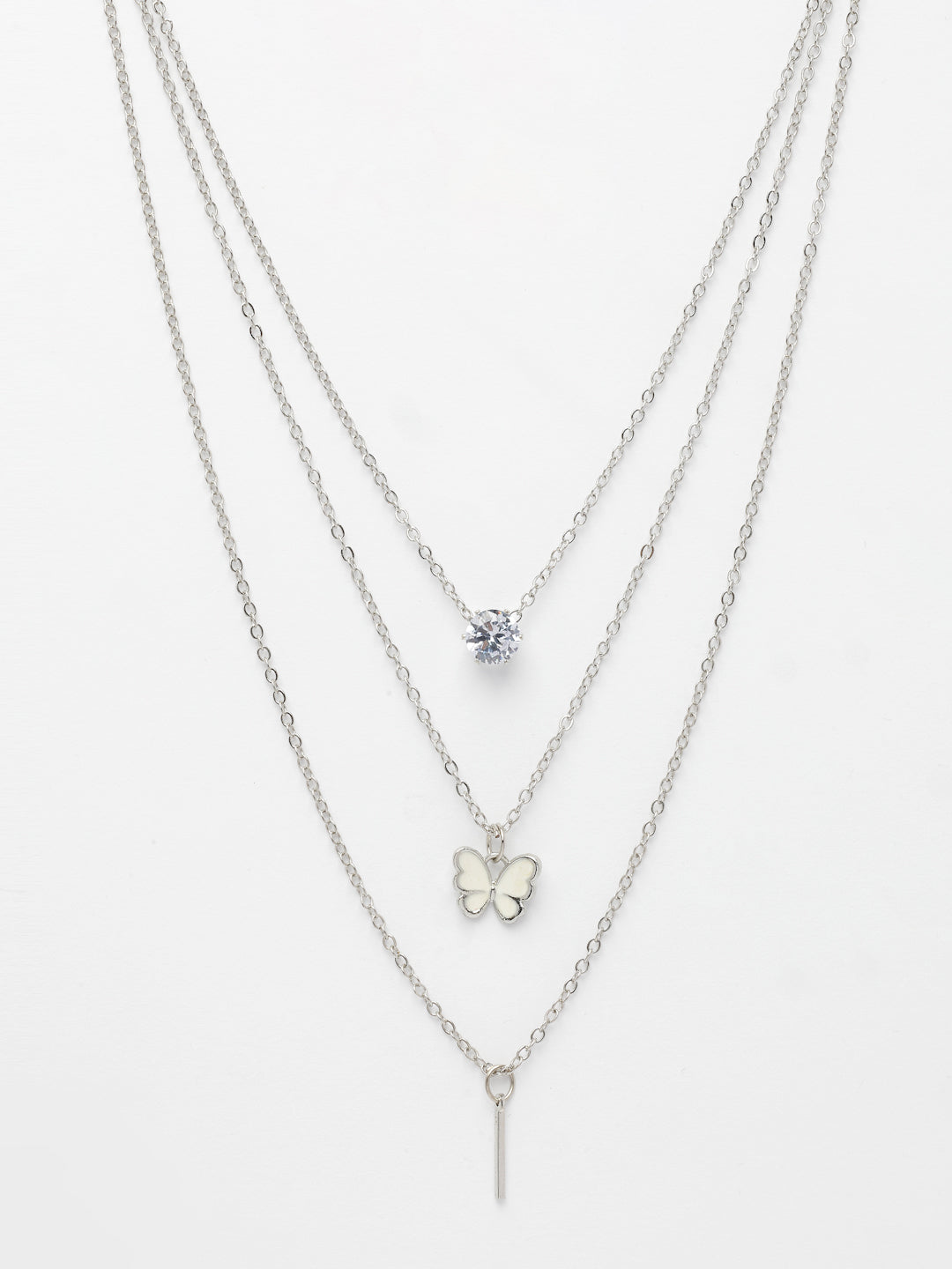 NVR Women's Silver-Toned Artificial Stones Butterfly-shaped Layered Chain | Swadesiicart