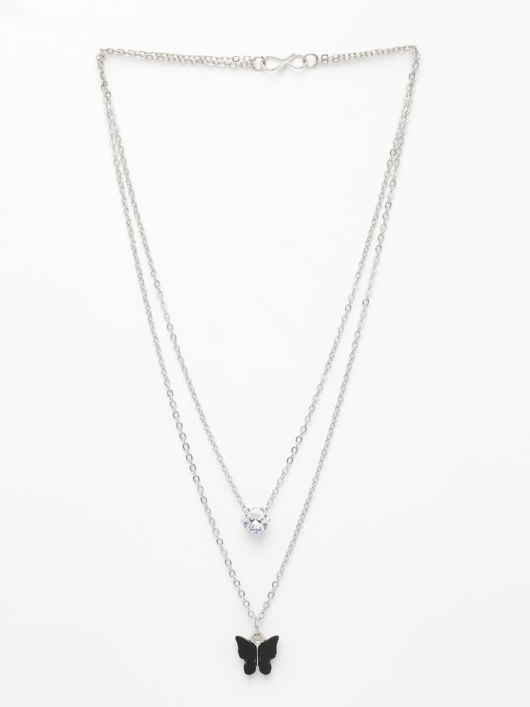 NVR Women's Silver-Toned Artificial Stones Butterfly-shaped Layered Chain | Swadesiicart