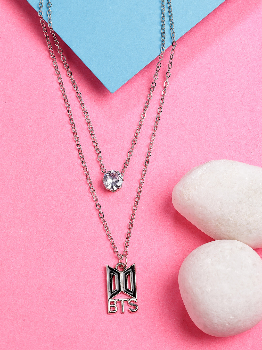 NVR Women's Silver-Toned Artificial Stones Layered Chain - Swadesiicart
